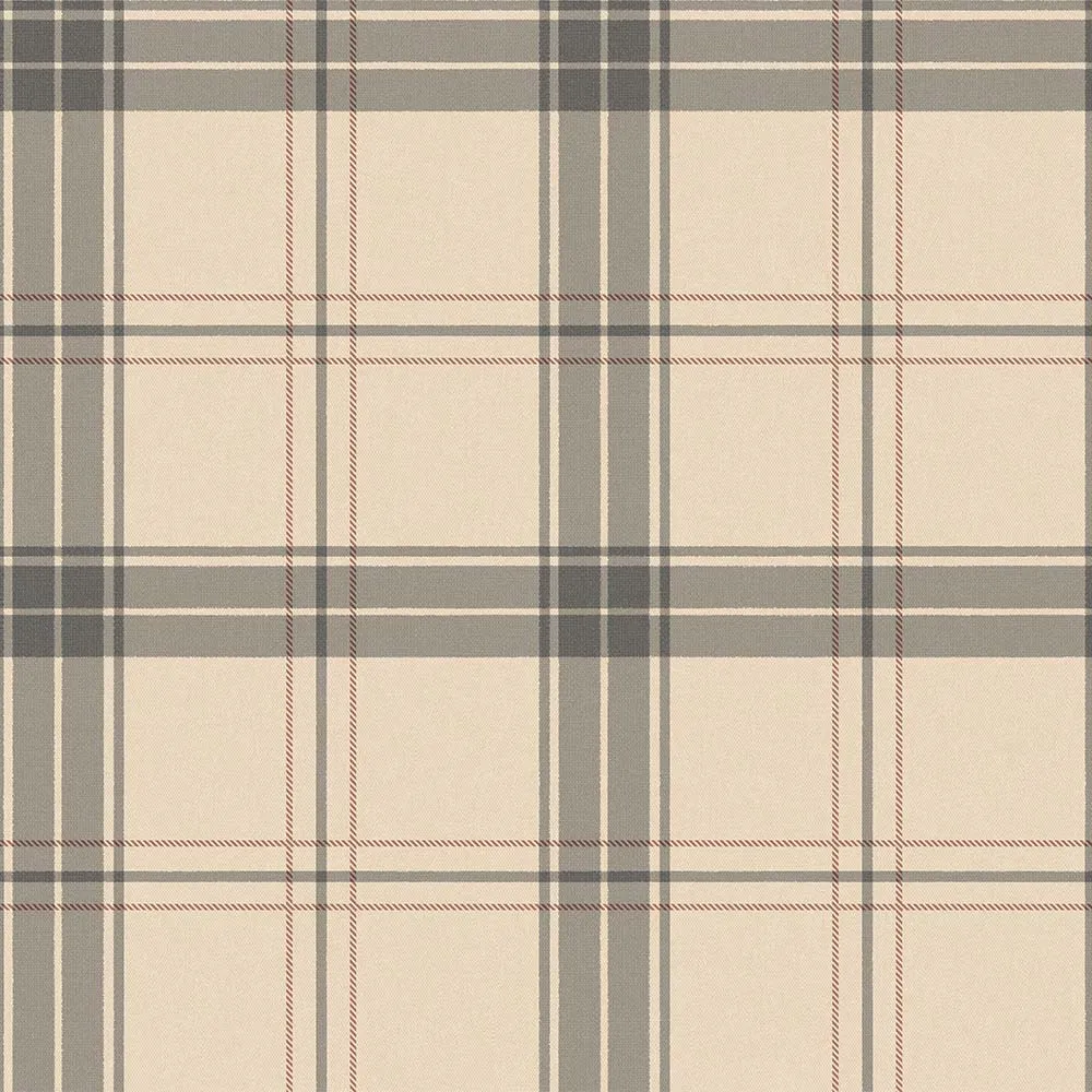 Beige Embossed Wallpaper – Tartan Fabric (3714-3)